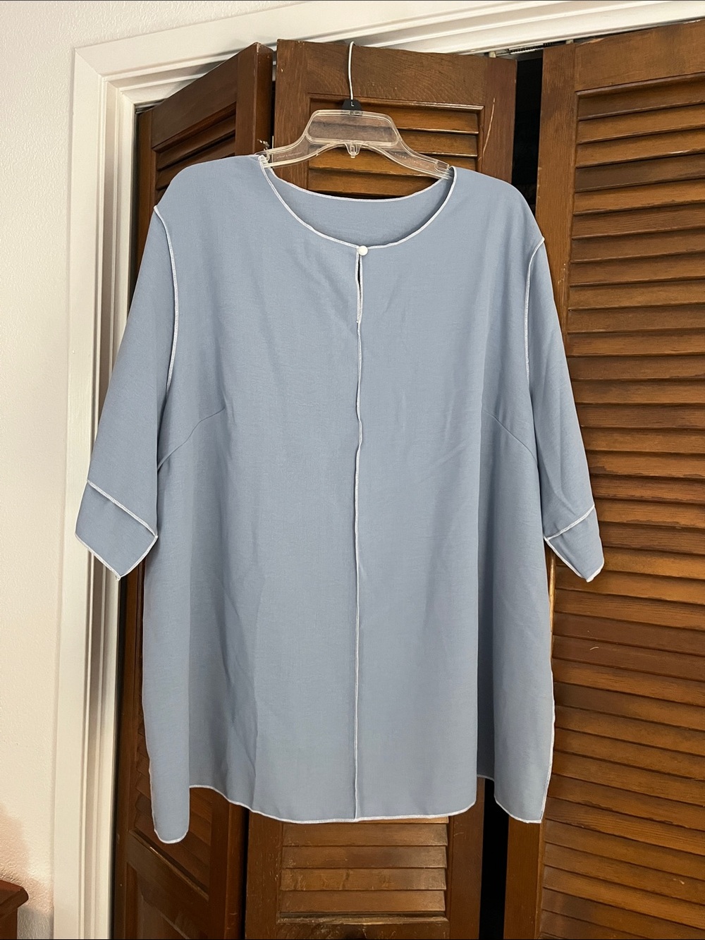 SHEIN Light Blue Blouse with White stitching